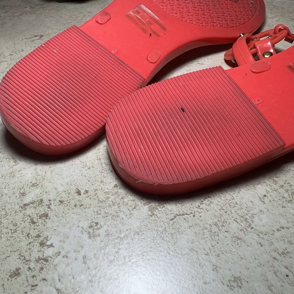 Tory Burch Mini Miller Jelly Thong Sandals Size 9 Orange Coral Double T Gold EUC - Picture 8 of 8